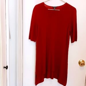 Eileen Fisher Longline Top Tencel Burnt Orange Rust Brown Sweater Sz S Boho